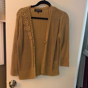 Jones New York Tan Cardigan with Crochet Accents
